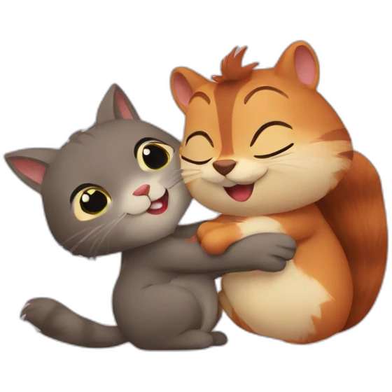 cat and squirrel hug emoji