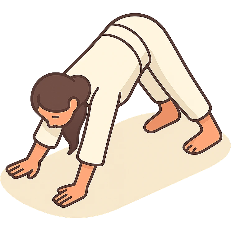 Edit the reference image of the girl to depict her in the downward dog yoga pose, preserving her appearance and clothing, in a 2D isometric style with a white background, 512x512px. emoji