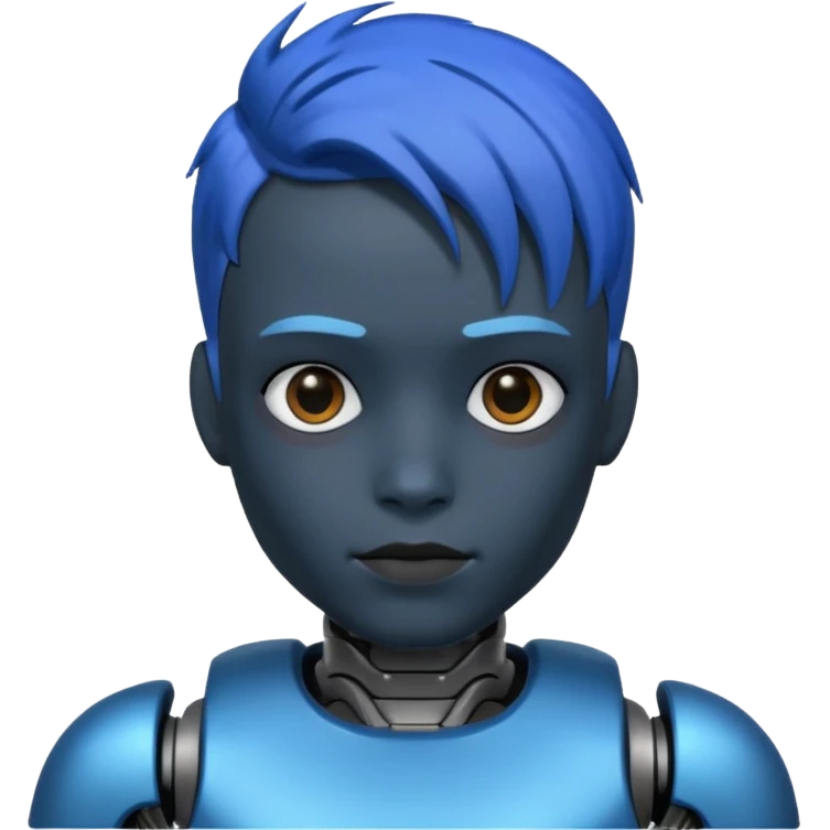 A robot boy with blue hair black emoji