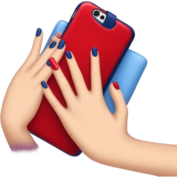 
female hand with red manicure holding a dark blue case emoji