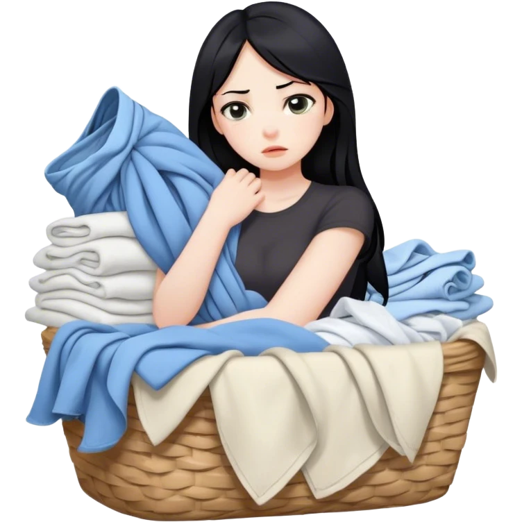 Tired girl with black hair with laundry emoji