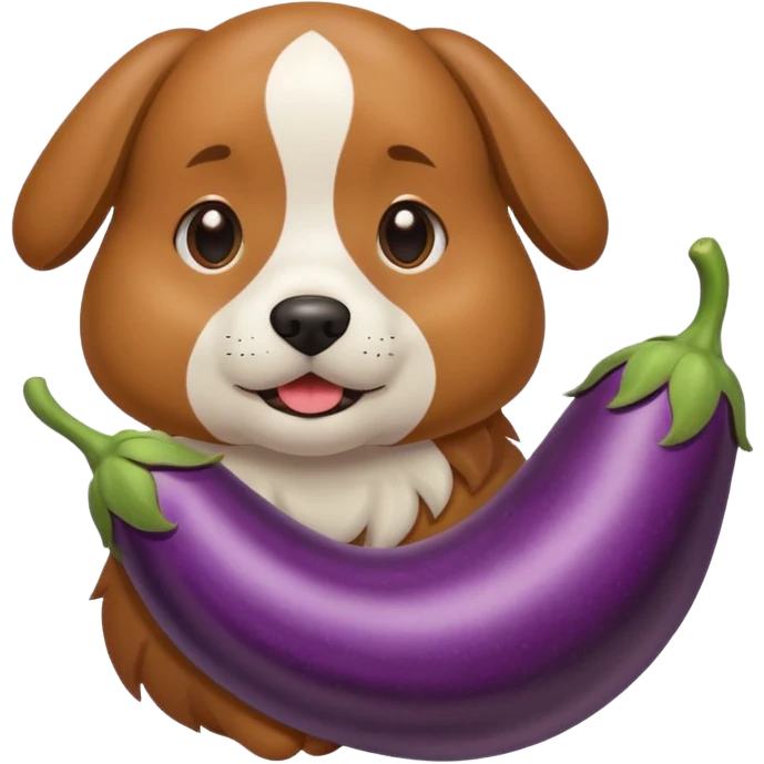 Dog holding a eggplant  emoji