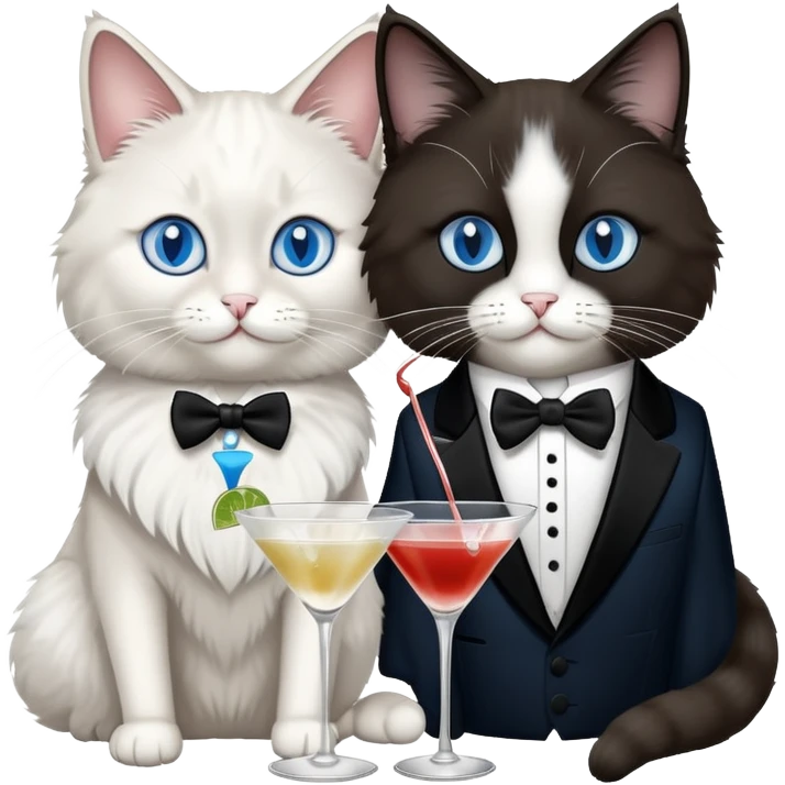 Ragdoll cat drinking martini at the bar with a tuxedo cat friend emoji