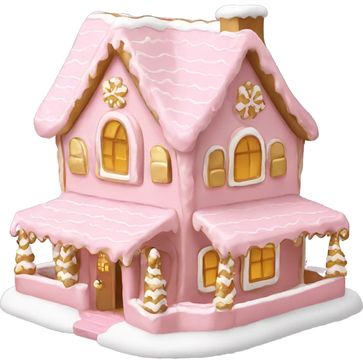 light pink and gold and white gingerbread house emoji