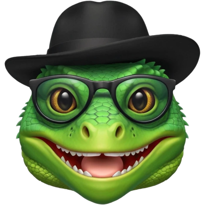 capitalist iguana head with black sunglasses and hat smiling sarcastically emoji