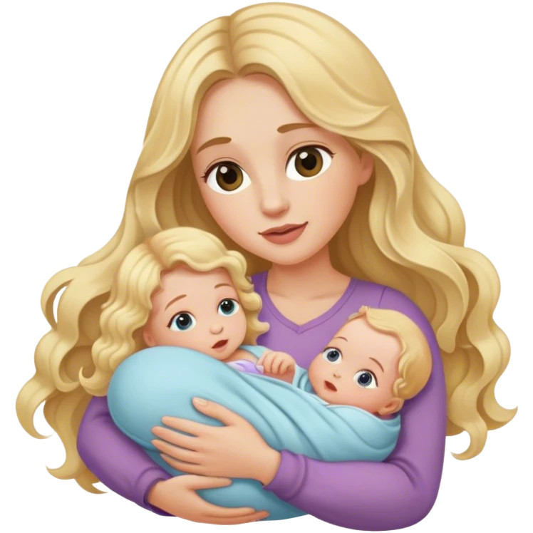 Long wavy blonde hair woman holding a newborn baby girl emoji