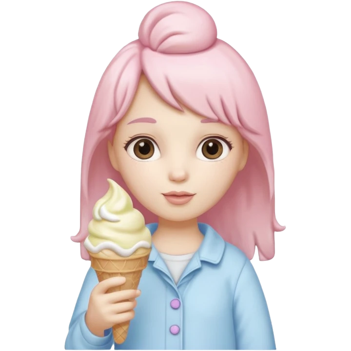 Labubu doll icon, pastel colors, soft shading, gentlek expression, right hand holding an icecream with an icecream cone emoji