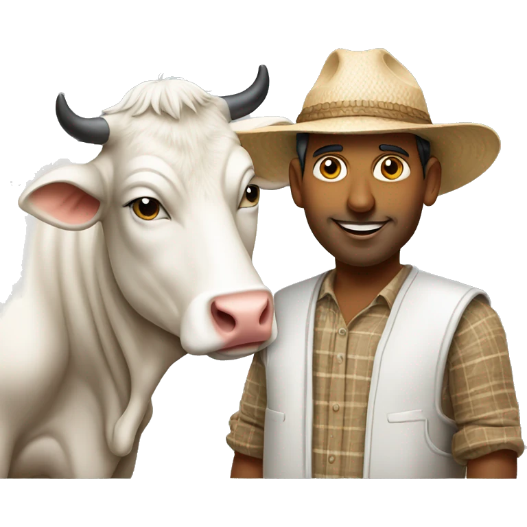 indian dairy farmer with cow nearby emoji