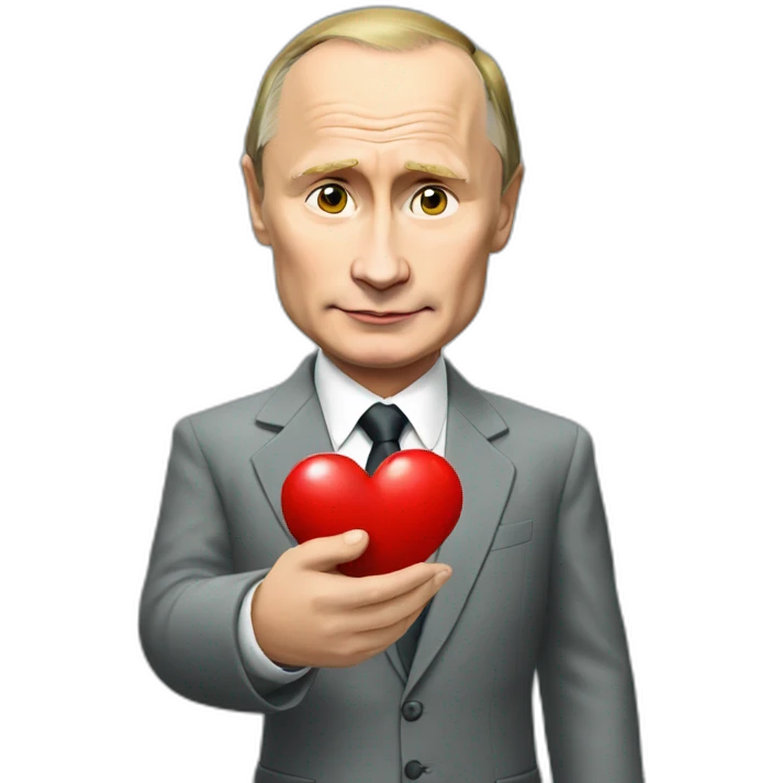 Vladimir Putin holds a heart in his hand emoji