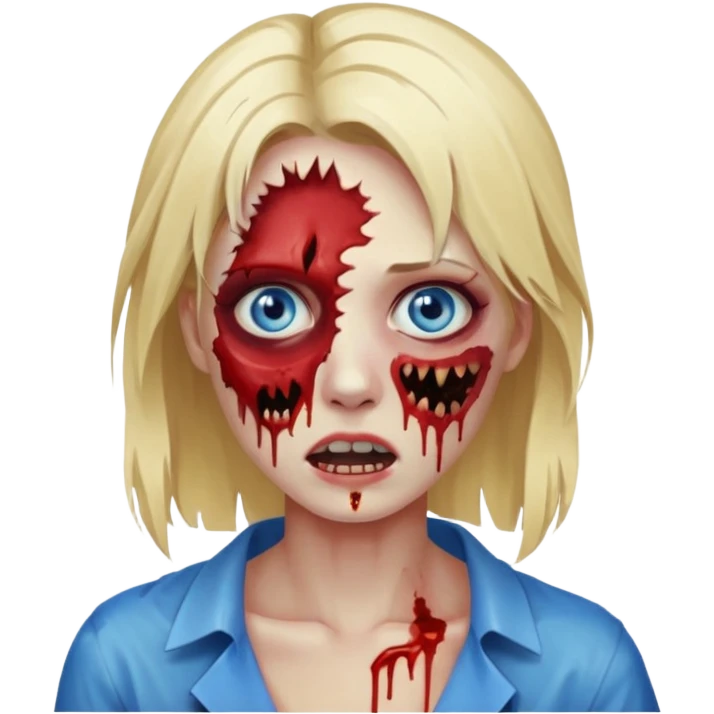 Faça um zumbi feminino, com cabelo loiro e olho azul, com algumas feridas abertas no rosto emoji