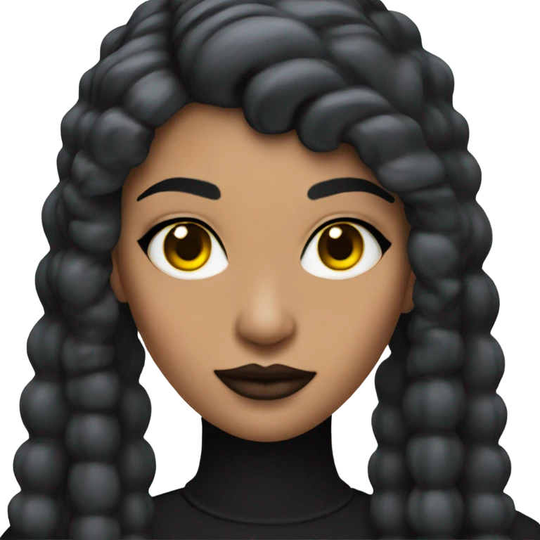 Tanned woman with black hair dressed in 1990s goth hair, makeup, and neon attire  emoji