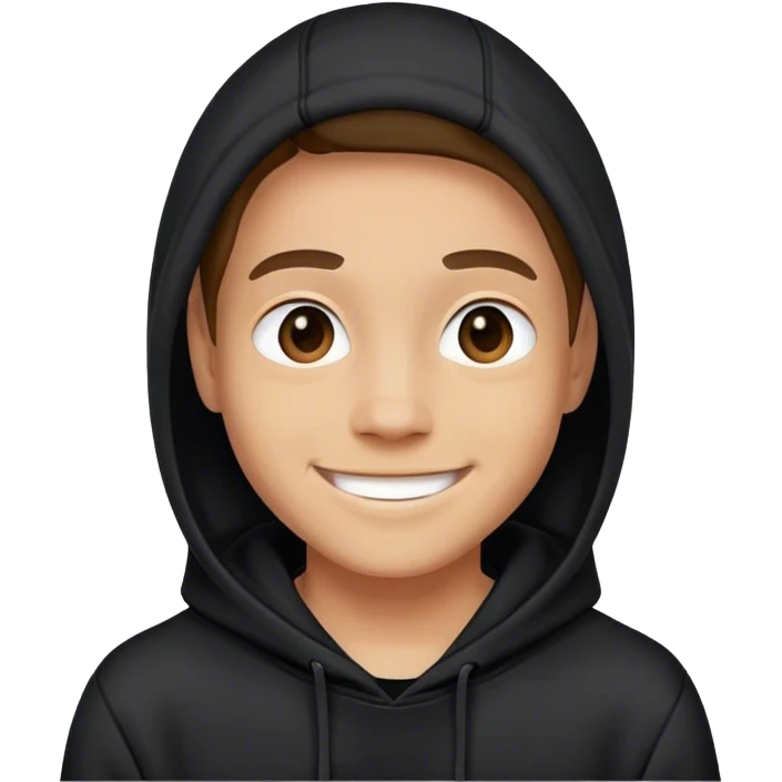 A person wearing a black hoodie smiling emoji