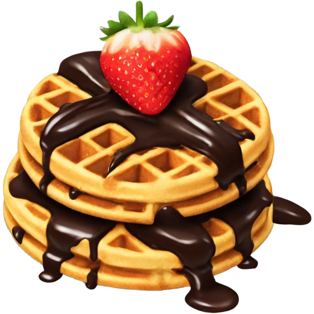 Waffles with chocolate sauce and strawberry’s emoji
