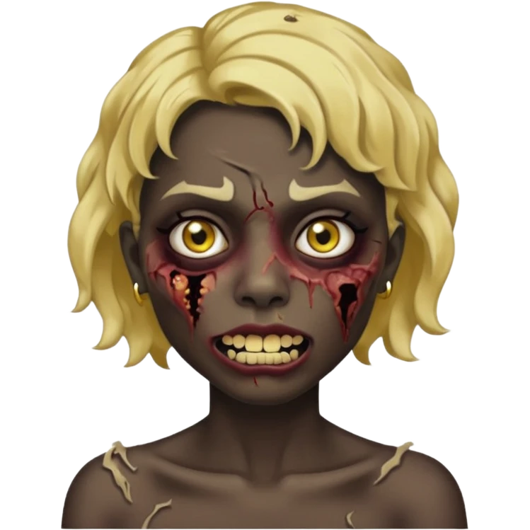 Quero um zumbi com a pele negra,com machucados no rosto (poucos) com dentes de ouro,com cabelos curtos ondulado, com rosto feminino  emoji