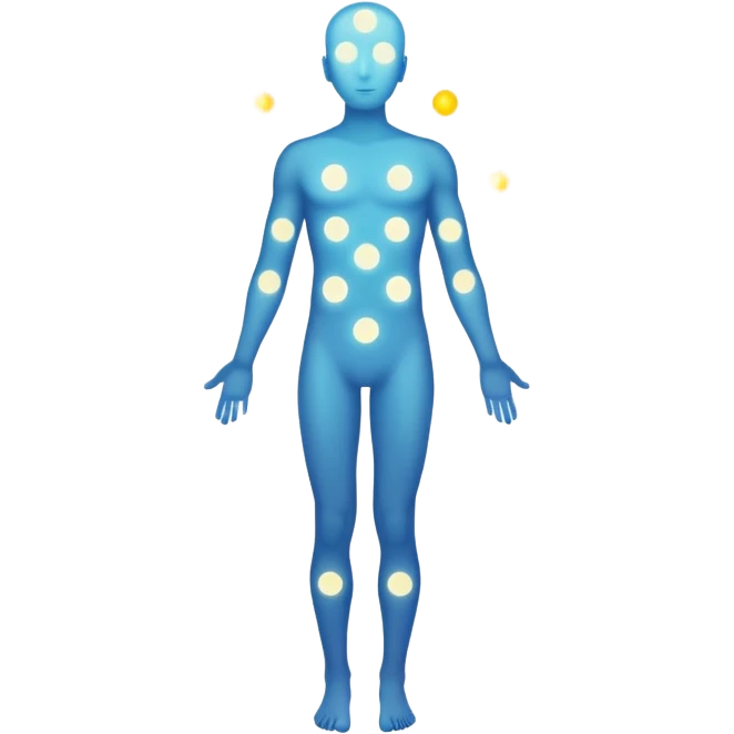 human silhouette with seven glowing dots along the body emoji