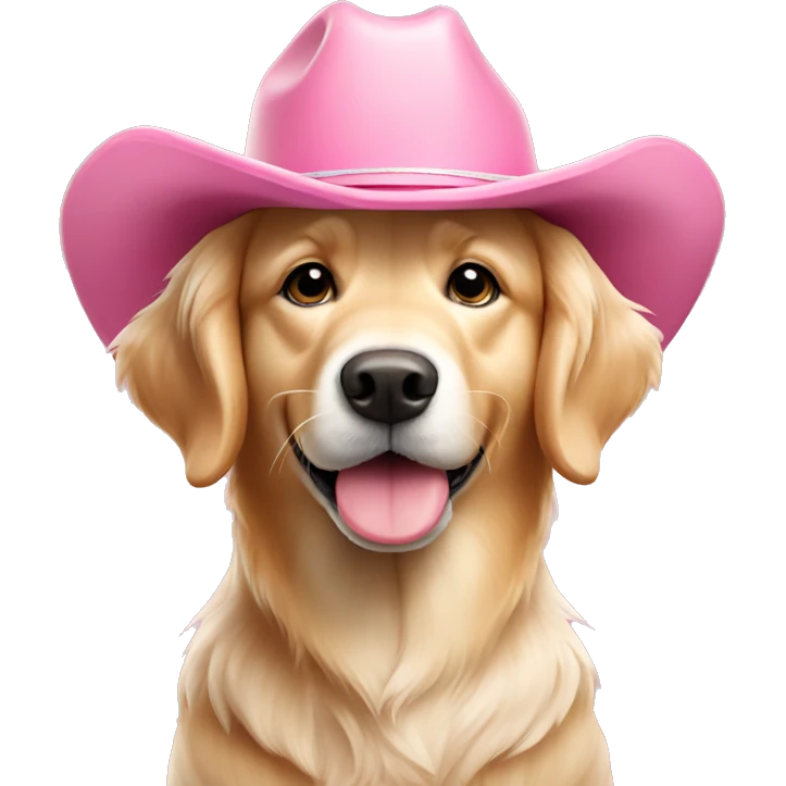 Cream color golden retriever wearing pink cowboy hat emoji