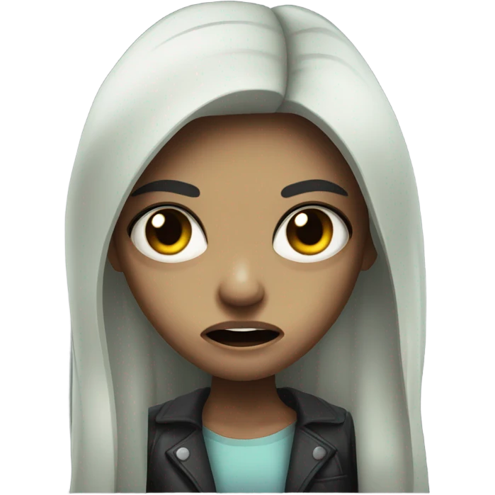 girl zombie with black long hair with teeth and serious face  emoji