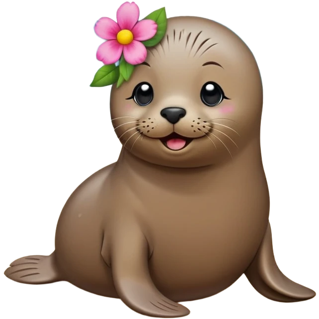 Seal on the beach with the flower on the head emoji
