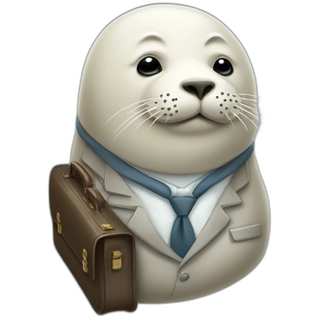 White old seal in tie and with briefcase and closed eyes emoji