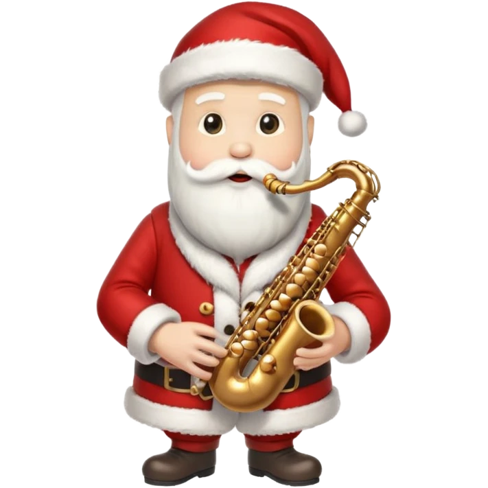 Noel Baba Saksofoncu, cartoon illustration, with clean lines, no face on objects, white background emoji