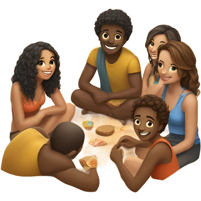Group of friends sitting on the beach emoji