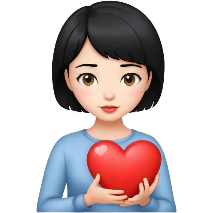 Black haired short hair girl holding a big heart or hugging it emoji