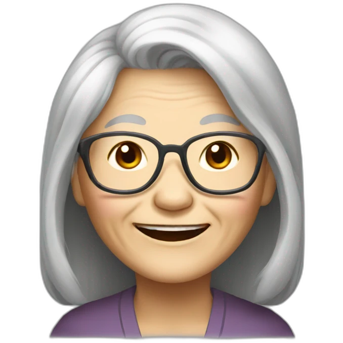 Chinese old lady with long hair is very happy emoji
