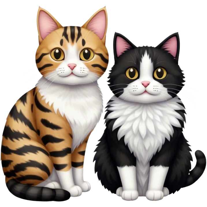 Tabby cat and black and white fluffy cat hanging out emoji