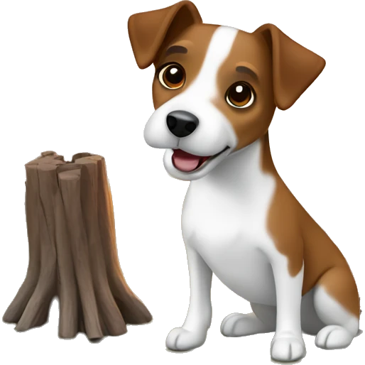 Brown and white Jack Russell terrier sitting by a camp fire emoji