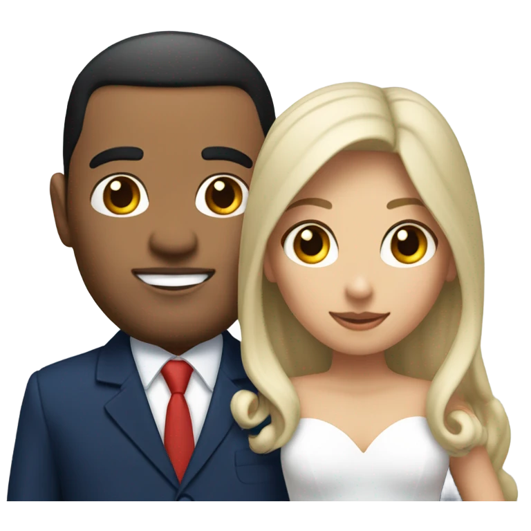 Puerto rican beard short hair with blue hat and navy blue suit getting Married with blond long hair girl with white  wedding dress  emoji