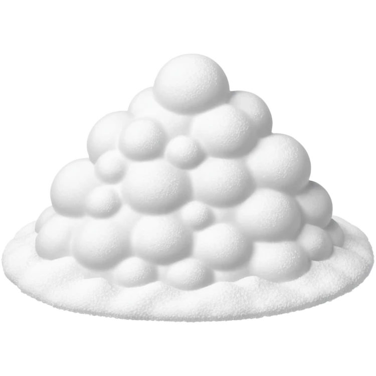 small pile of powdered sugar, cloud-like, fine and light, pure white, uneven and fluffy, dust-like particles at base, 3D-rendered, minimal, no faces emoji