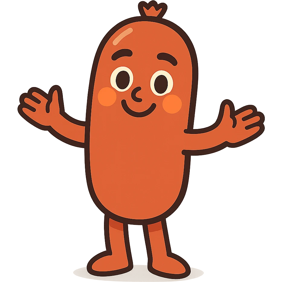 a cute, friendly sausage humanoid radiating warmth and affection emoji