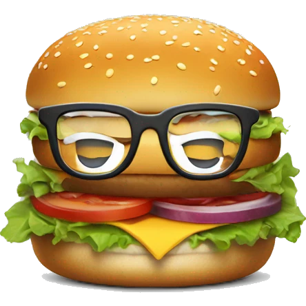 A burger with glasses and a smile  emoji