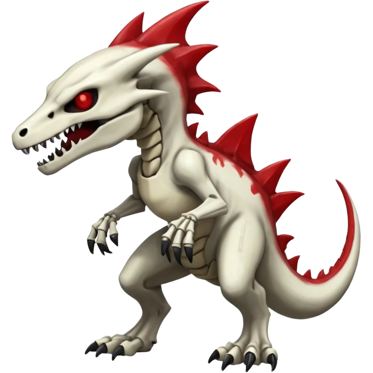 Shiny White Evil Glowing Eldritch Skeletal Creepy Edgy Badass Cool Marowak-Boneknapper-Salandit-Duskull-Darkdramon-fusion with bloody red markings emoji