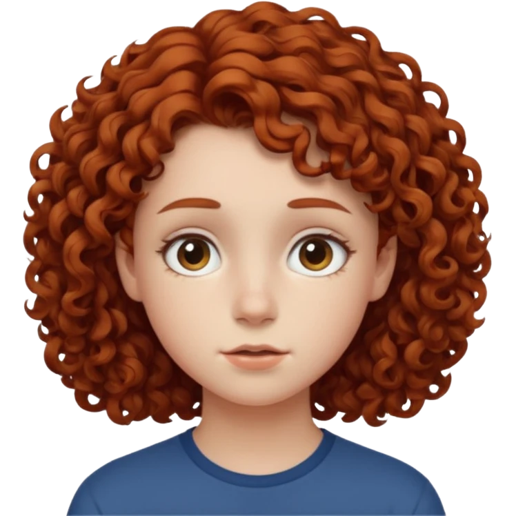 adolescent au visage impassible. Cheveux chatains frisés courts emoji