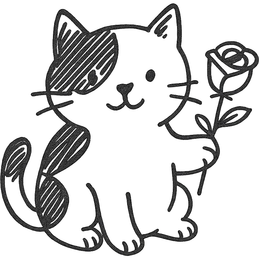 tricolor cat holding a rose emoji