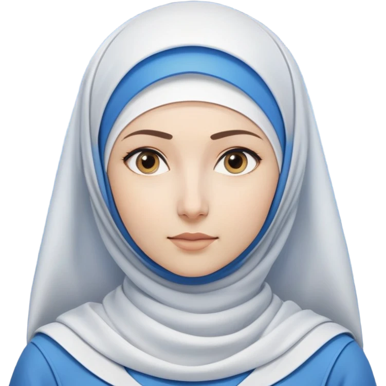 woman with white hijab wearing blue outfit, looking straight ahead, surrounded by code snippets, algorithms, data structures, programming languages, command terminals, software architecture diagrams, computer science formulas, and futuristic tech interfaces emoji