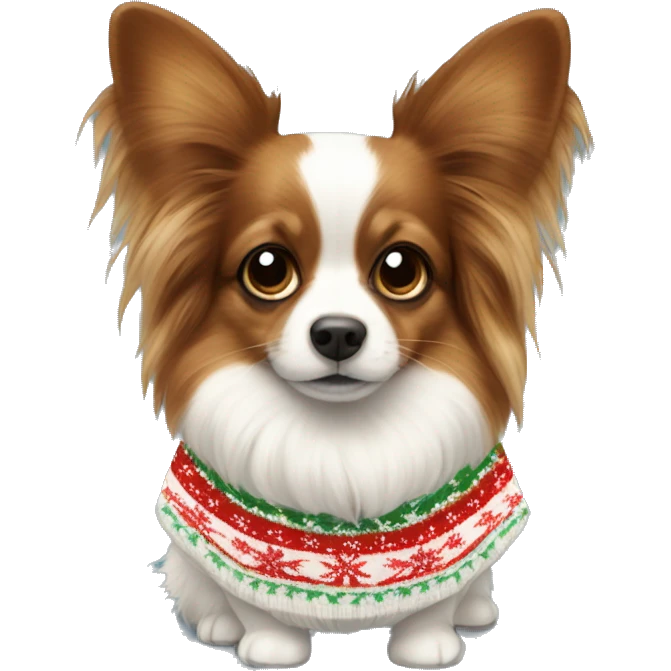 Papillon wearing christmas sweater emoji