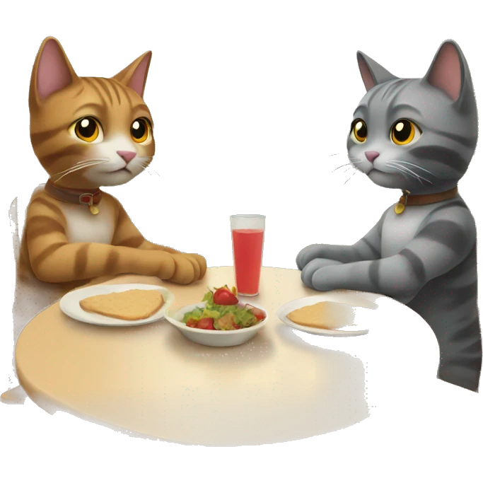 Two cats at the table are talking emoji