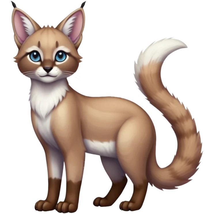 pastel white glorious divine exotic cute cool beautiful shiny beautiful fantasy-caracal-civet-genet-sergal-vernid-Cacomistle-oncilla-animal-Fakémon-hybrid-fursona (full body) emoji