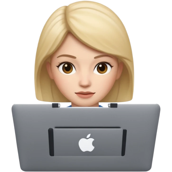 memoji of a female with a laptop in front, apple-style, modern emoji