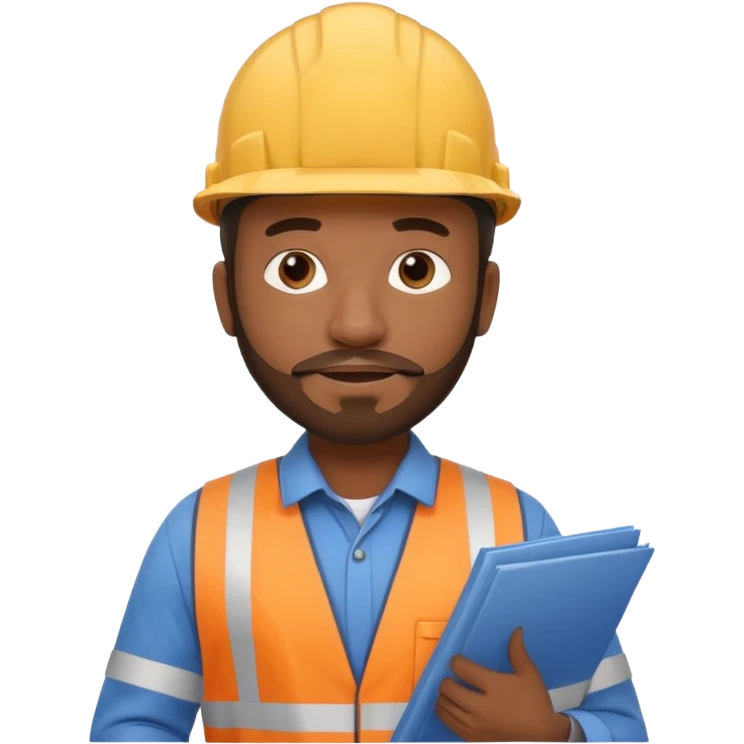 black male civil engineer with a little beard, holding blueprints and wearing a hard hat emoji
