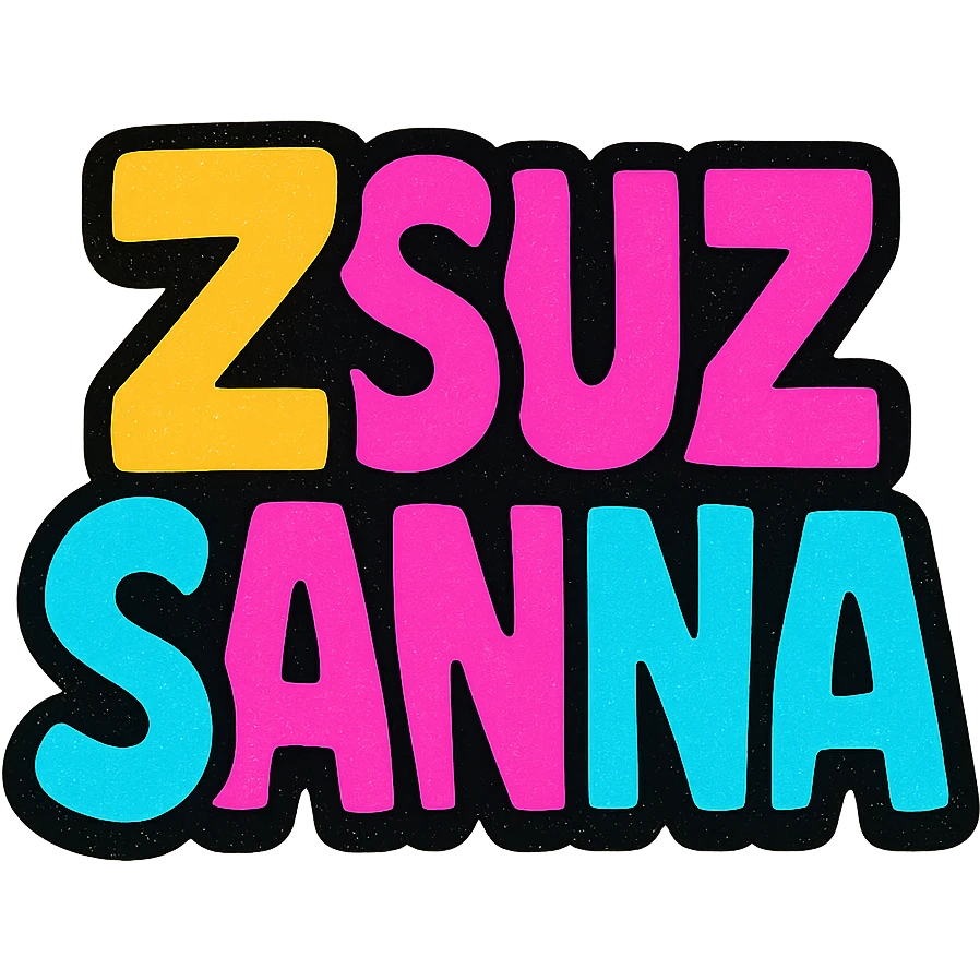 Zsuzsanna name in modern colorful gradient font with dark outline, transparent background, in the style of sample images emoji