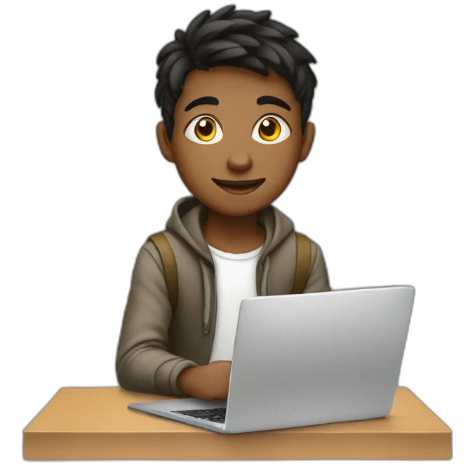 teen boy study on laptop emoji