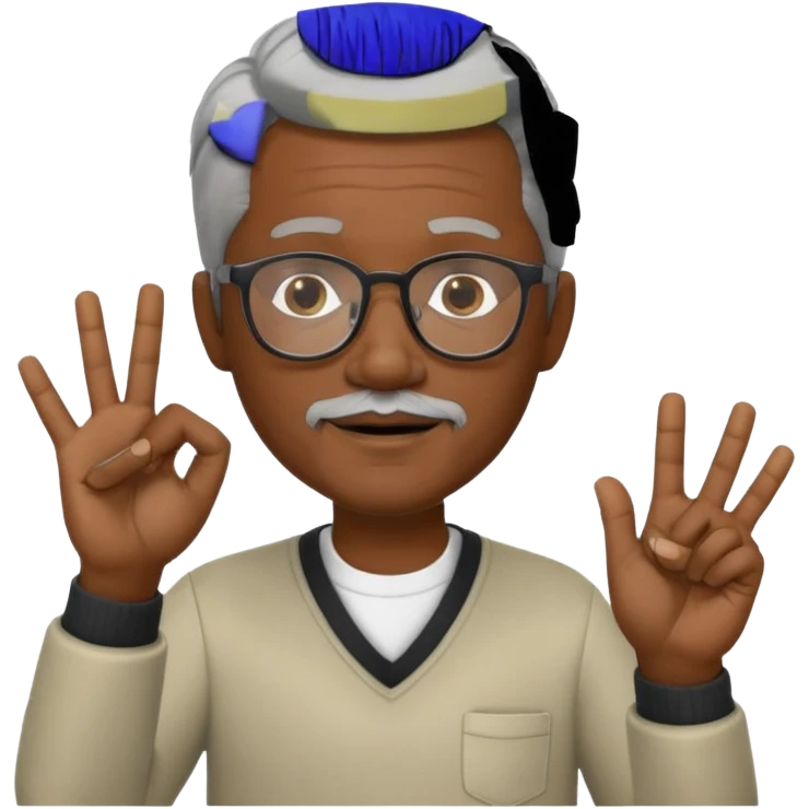 Black gray hair, & goatee with glasses on making okay sign with hand emoji