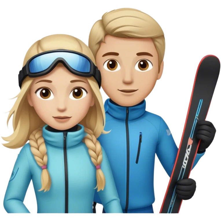 Blonde hair female and light brown hair male  on skiis emoji