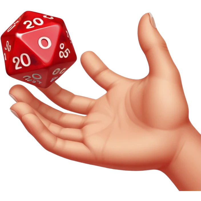 A hand tossing a red 20-sided die emoji