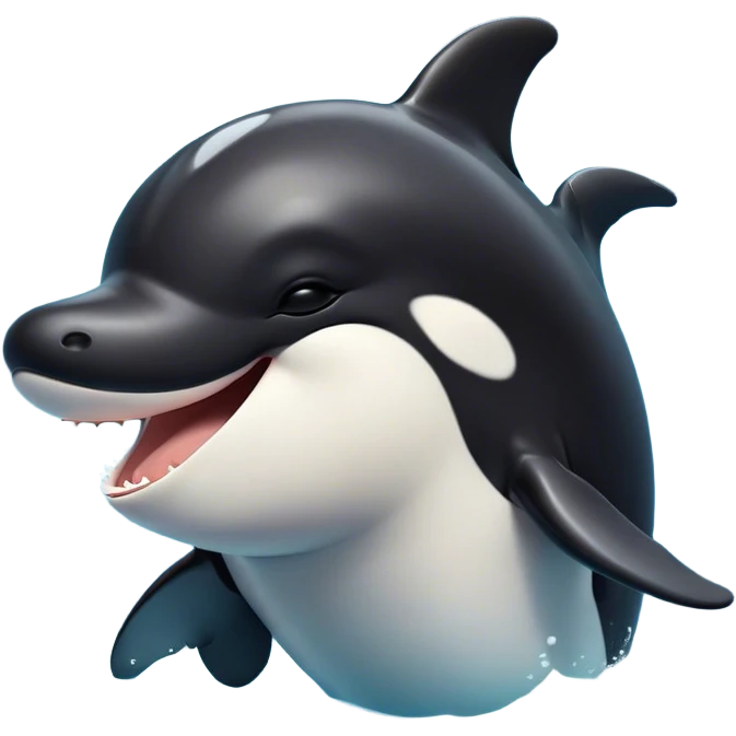Cinematic Cute Yawning orca Portrait Emoji, Head tilted slightly with a dramatic, wide-open yawn, showcasing a sleek black-and-white body with gently relaxed fins and sleepy, half-closed eyes, Simplified yet irresistibly adorable features, highly detailed, glowing with a soft, cozy marine glow, high shine, relaxed yet expressive, stylized with a dash of whimsical deep-sea charm, soft glowing outline, capturing the essence of a drowsy yet affectionate orca that appears ready to stretch out in the waves for a nap! emoji