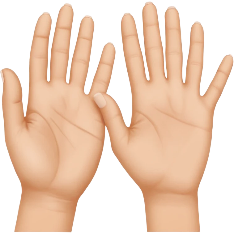 Deux mains côte à côte : la gauche lève l’index et le majeur, la droite l’annulaire et l’auriculaire. Les autres doigts sont repliés, pouces vers l’extérieur. emoji
