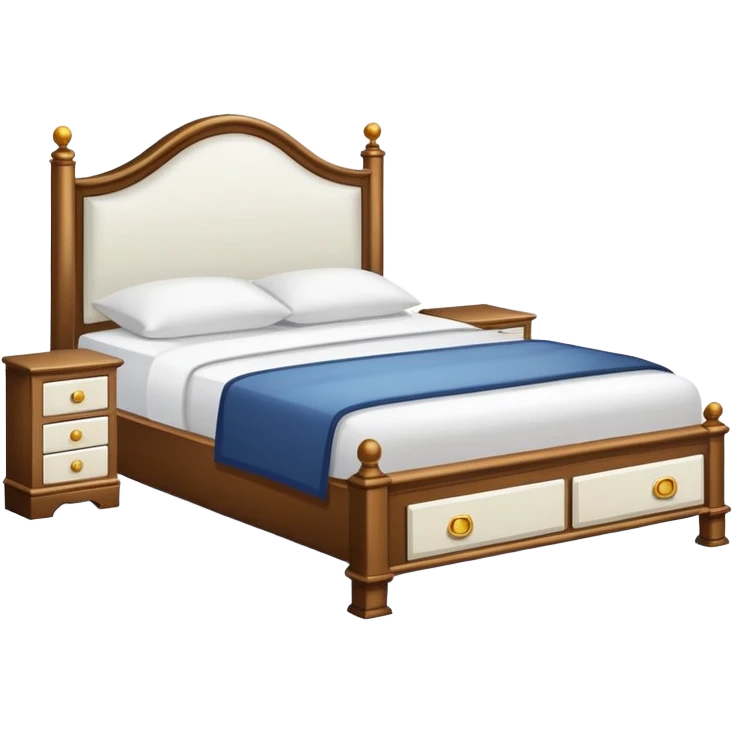 bedroom with white walls, bed, nightstand and dresser emoji